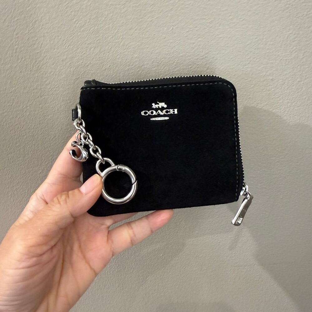 New‼️Coach Small Corner Zip Wallet CFX52 suede/Silver/Black